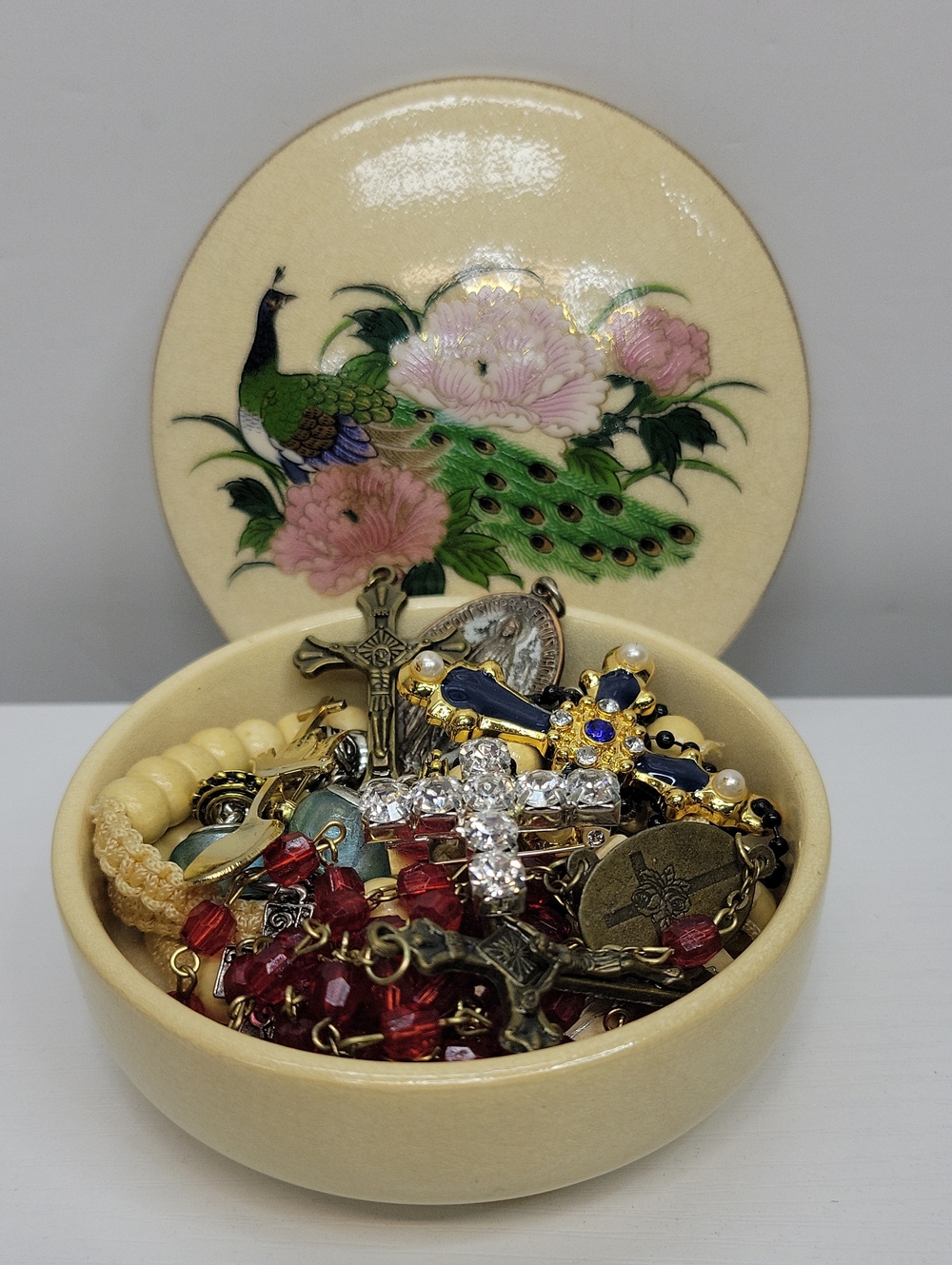 Vintage Trinketbox Filled With Religious Pieces